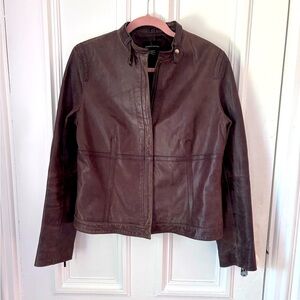 Women’s Moda International Brown Leather Zip Front Motocycle Jacket Lined Large